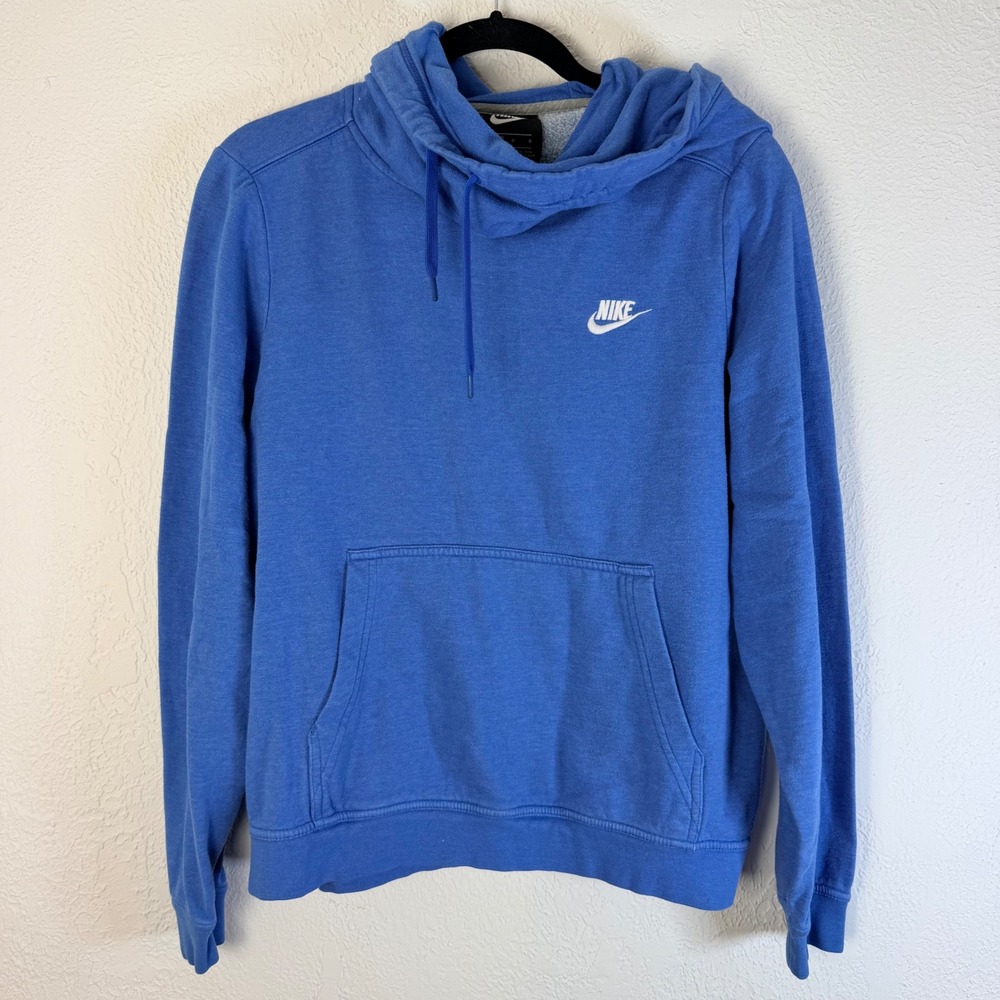 Nike Womens L Blue Heathered Pullover Hoodie Sportswear Logo Sweatshirt